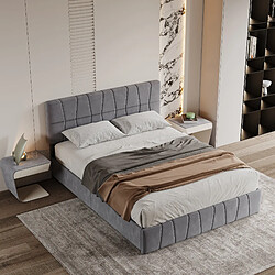 Acheter Lit double - Superaly - 160×200cm - avec 4 tiroirs en fer - Tissu Velvet - Gris