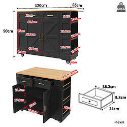 DZMDIP Îlot de buffet cuisine multifonction avec table extensible, rangement, MDF noir pas cher