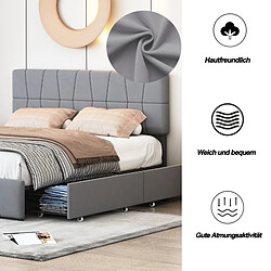 Lit double - Superaly - 160×200cm - avec 4 tiroirs en fer - Tissu Velvet - Gris pas cher