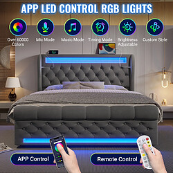 Avis allomn Lit coffre 140x190 cm - tête de lit rangement LED USB-C - velours gris