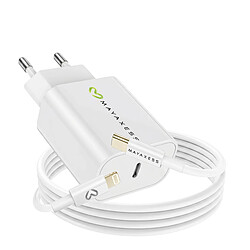 Mayaxess Chargeur Secteur pour iPhone 14 18W + Câble Lightning 1m Blanc