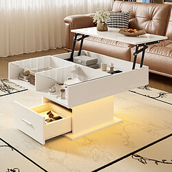 modfu Table basse relevable blanche carrée 78x78 cm avec rangement et LED