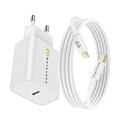 Mayaxess Chargeur Secteur pour iPhone SE 2020 18W + Câble Lightning 1m Blanc