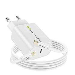 Mayaxess Chargeur Secteur pour iPhone 11 18W + Câble Lightning 1m Blanc