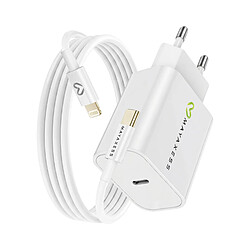 Mayaxess Chargeur Secteur pour iPhone XR 18W + Câble Lightning 1m Blanc