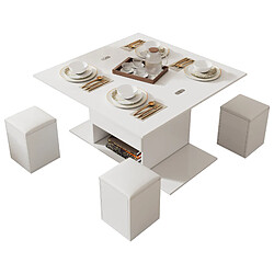 Acheter modfu Table basse relevable carrée 100x100 cm avec rangement, blanc