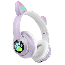 Avizar Casque Sans Fil Bluetooth pour Enfant avec Oreilles Chat Lumineux RGB Violet