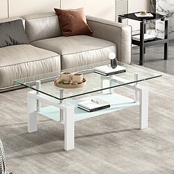 modfu Table basse rectangulaire 100x60x44 cm avec 2 niveaux, en verre trempé et métal, blanc