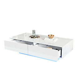 modfu Table basse rectangulaire blanche brillante 115x55 cm avec 2 tiroirs et LED pas cher