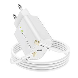 Mayaxess Chargeur Secteur pour iPhone 13 Pro 18W + Câble Lightning 1m Blanc