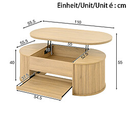 Avis modfu Table basse relevable 110x55,5 cm avec rangement, naturel