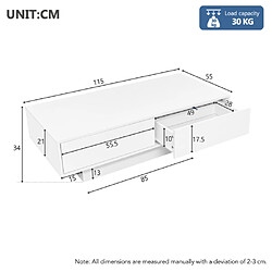 Avis modfu Table basse rectangulaire blanche brillante 115x55 cm avec 2 tiroirs et LED
