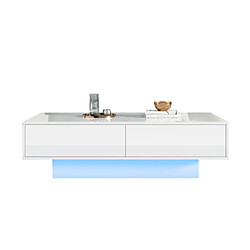 Acheter modfu Table basse rectangulaire blanche brillante 115x55 cm avec 2 tiroirs et LED