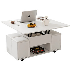 modfu Table basse relevable carrée 100x100 cm avec rangement, blanc pas cher