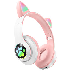 Avizar Casque Sans Fil Bluetooth pour Enfant avec Oreilles Chat Lumineux RGB Rose