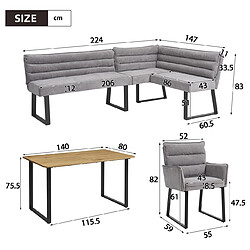 allomn Table cuisine avec banc d'angle - chenille gris pas cher
