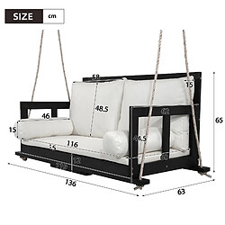 Onever Balançoire suspendue 2 places 136x63x65 cm - coussins lavables - noir pas cher