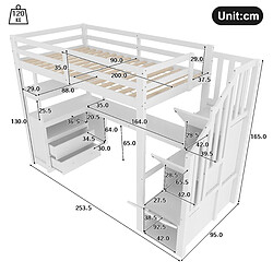 allomn Lit mezzanine 90x200 cm - bureau escalier 2 tiroirs - pin blanc pas cher