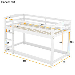 Onever Lit superpose enfant 90x200 cm pin - blanc pas cher