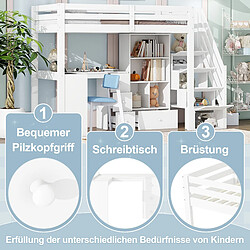 Acheter allomn Lit mezzanine 90x200 cm - bureau 3 tiroirs armoire échelle - pin blanc