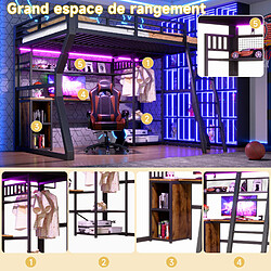 Avis Onever Lit mezzanine 140x200 cm LED - MDF metal - noir