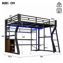 Onever Lit mezzanine 140x200 cm LED - MDF metal - noir pas cher