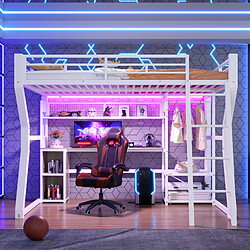 Onever Lit mezzanine 140x200 cm LED - MDF metal - blanc