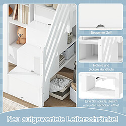 allomn Lit mezzanine 90x200 cm - bureau 3 tiroirs armoire échelle - pin blanc pas cher
