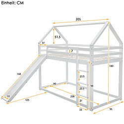 allomn Lit cabane superposé 90x200 cm - toboggan échelle - pin blanc pas cher