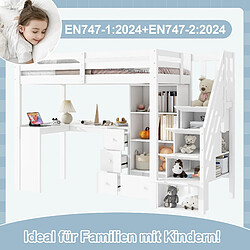 Avis allomn Lit mezzanine 90x200 cm - bureau 3 tiroirs armoire échelle - pin blanc