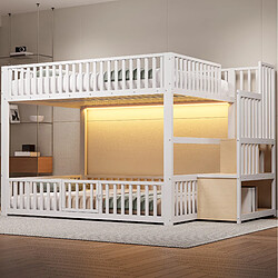 allomn Lit mezzanine double 140x200 cm - rangements LED - blanc