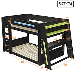 allomn Lit mezzanine gaming 140x200 cm - bureau LED USB rangements - noir vert pas cher