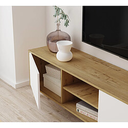 Avis Pegane Meuble TV sur pieds avec 2 portes et 2 étagères coloris Chêne doré/Blanc