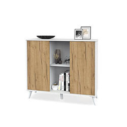 Acheter Pegane Buffet meuble de rangement à 2 portes et 2 niches centrales coloris Blanc/chêne