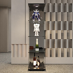 Vitrine en verre - Superaly - 4 couches - avec éclairage LED - 1 porte-42.5x36.5x164cm-noir pas cher