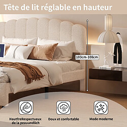 Avis Lit double - Superaly - 160x200cm - avec tiroir et ports USB - Fleece en peluche - Beige