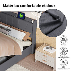 Lit rembourré - Superaly - 140 x 200cm - Avec ports USB - réglage hydraulique - Gris pas cher