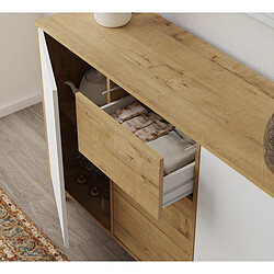Acheter Pegane Commode meuble de rangement 2 portes et 3 tiroirs coloris Chêne doré/Blanc