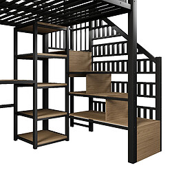 Avis Onever Lit mezzanine 140x200 cm – Bureau LED USB – Métal noir