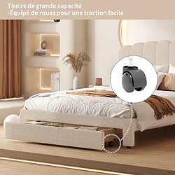 Lit double - Superaly - 160x200cm - avec tiroir et ports USB - Fleece en peluche - Beige pas cher