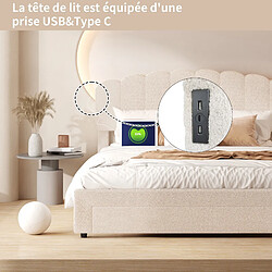 Acheter Lit double - Superaly - 160x200cm - avec tiroir et ports USB - Fleece en peluche - Beige