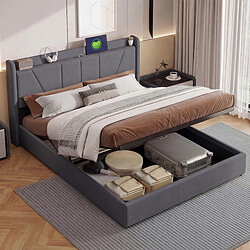 Lit rembourré - Superaly - 160 x 200cm - Avec ports USB - réglage hydraulique - Gris