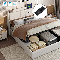 Acheter Lit rembourré - Superaly - 160 x 200cm - Avec ports USB - réglage hydraulique - Beige