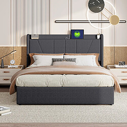 Avis Lit rembourré - Superaly - 140 x 200cm - Avec ports USB - réglage hydraulique - Gris