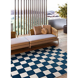ATTICGO Tapis extérieur géométrique à relief CUADROS bleu/blanc 160x230 cm