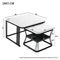 MIVRAY Lot 2 tables d'appoint 65x65x45 et 45x45x39.5 cm brillantes MDF blanc pas cher