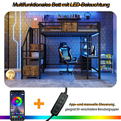 Acheter Onever Lit superposé métal 140x200 cm - bureau rangements LED prise EU penderie - Blanc