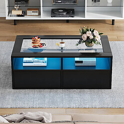 Acheter MIVRAY Table basse 100x50x35 cm LED, 2 tiroirs verre et panneaux de particules noir