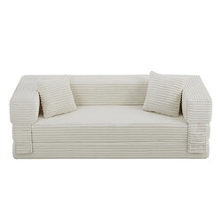 Acheter modfu Canapé droit convertible 2 places en velours côtelé, blanc