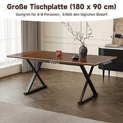 Avis DZMDIP Table à manger 180 cm bois noyer noir pieds métal en X 6-8 personnes moderne